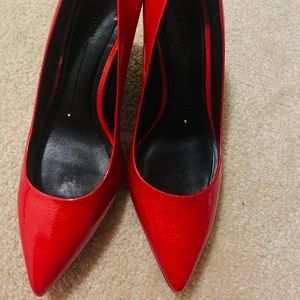 Red low heel shoes